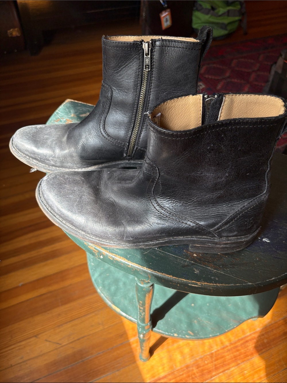 Frye Black Leather Zip  Boots